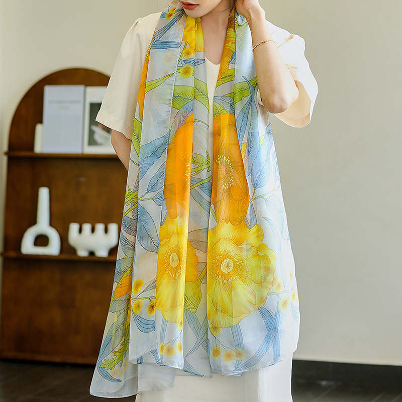 Lightweight Cloud Yarn Shawl Long Yellow Printed Large Wrap - Temu