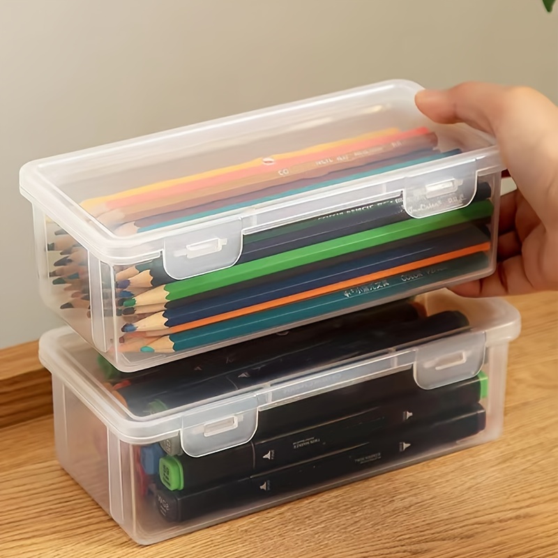 Extra Large Capacity Plastic Pencil Box Stackable Translucent