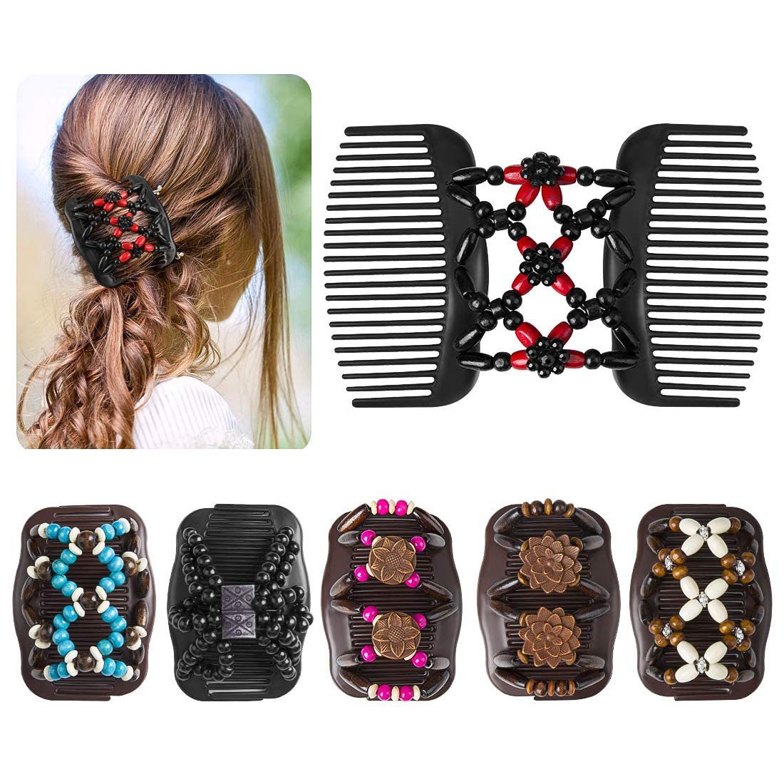 

Handmade Beaded Decor Stretch Comb Magic Beading Hair Comb Double Clips Hair Styling Accessories For Women
