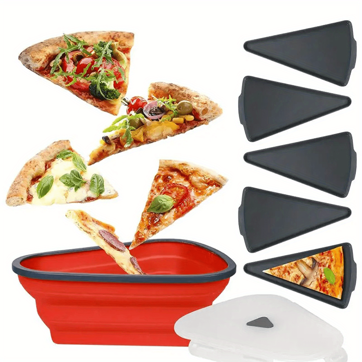 5pcs Silicone Triangular Pizza Packaging Box with Adjustable Container