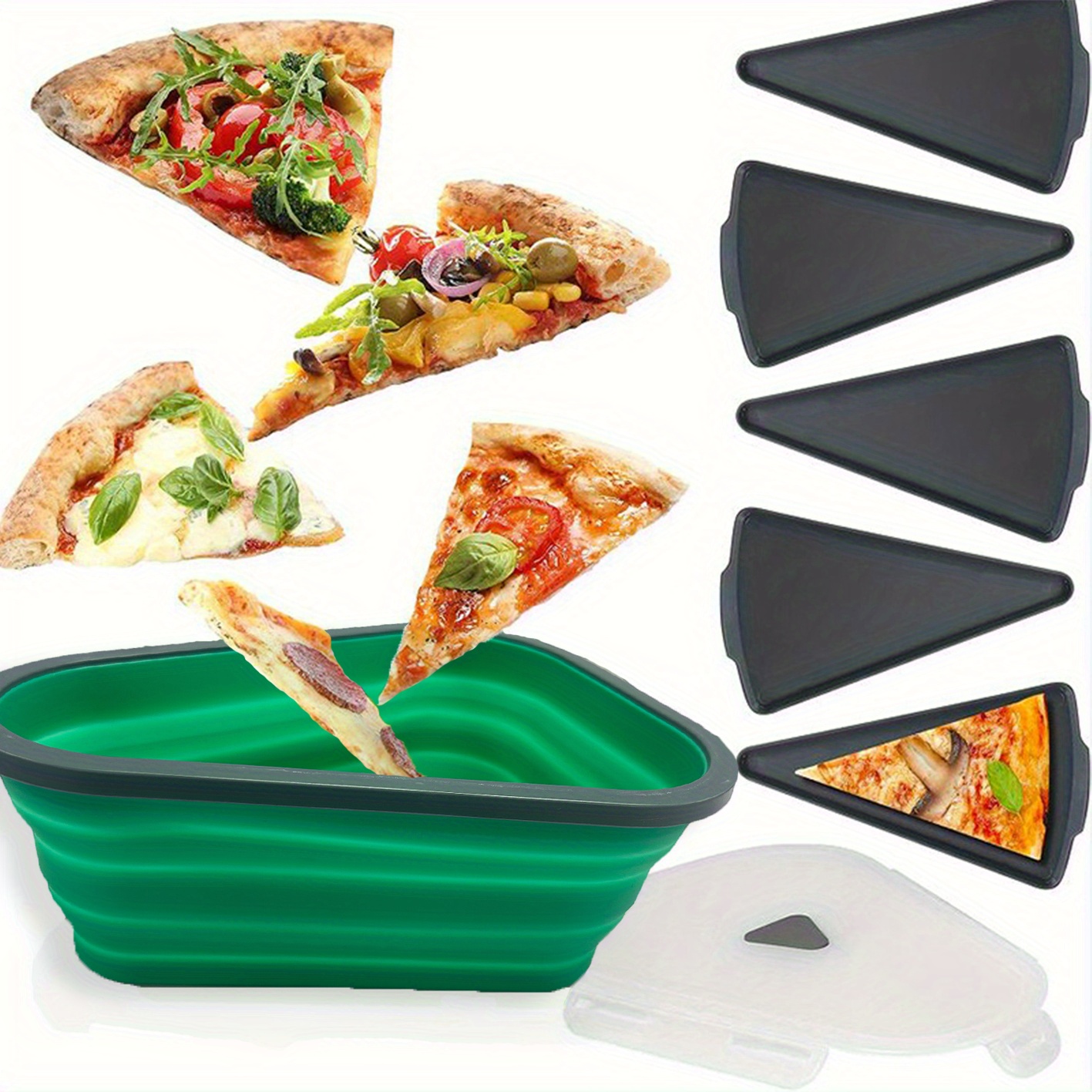 5pcs Silicone Triangular Pizza Packaging Box with Adjustable Container