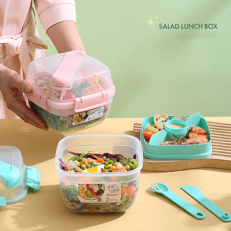 1pc Plastic Lunch Box, Microwaveable Bento Box Salad Fruit Food