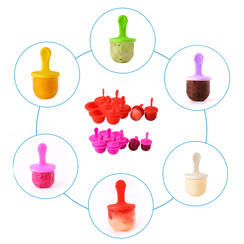 4 Silicone Popsicle Molds 7-Cavity DIY Ice Pop Mold w/ Colorful