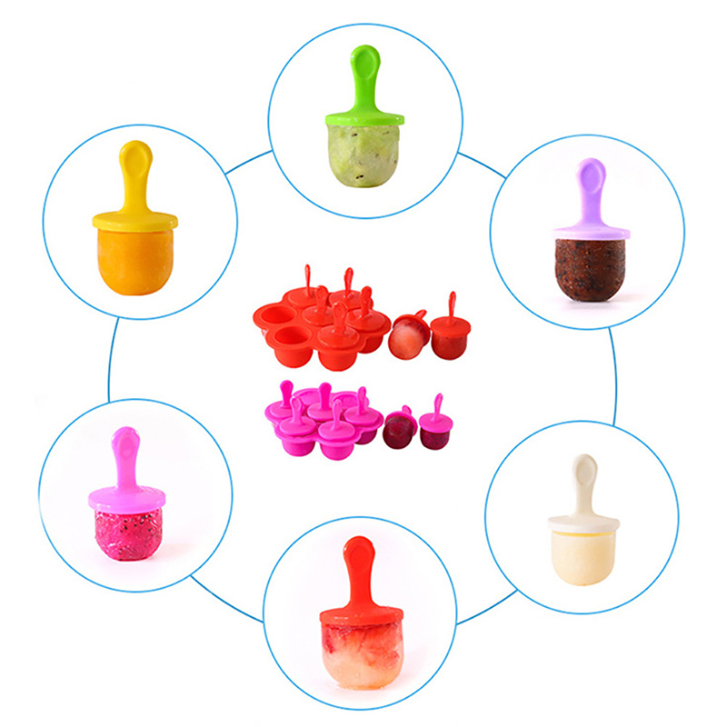 1pc 7-Cavity Silicone Ice Cream Pops Mold - Food-Grade Non-Toxic Baby-Safe DIY Fruit Shake Maker with Easy-Pull Handles & Drip Tray, Vibrant Colors for Homemade Popsicles, Ice Cream, Smoothies - Summer Kitchen Accessories, Ice Cream Accessories