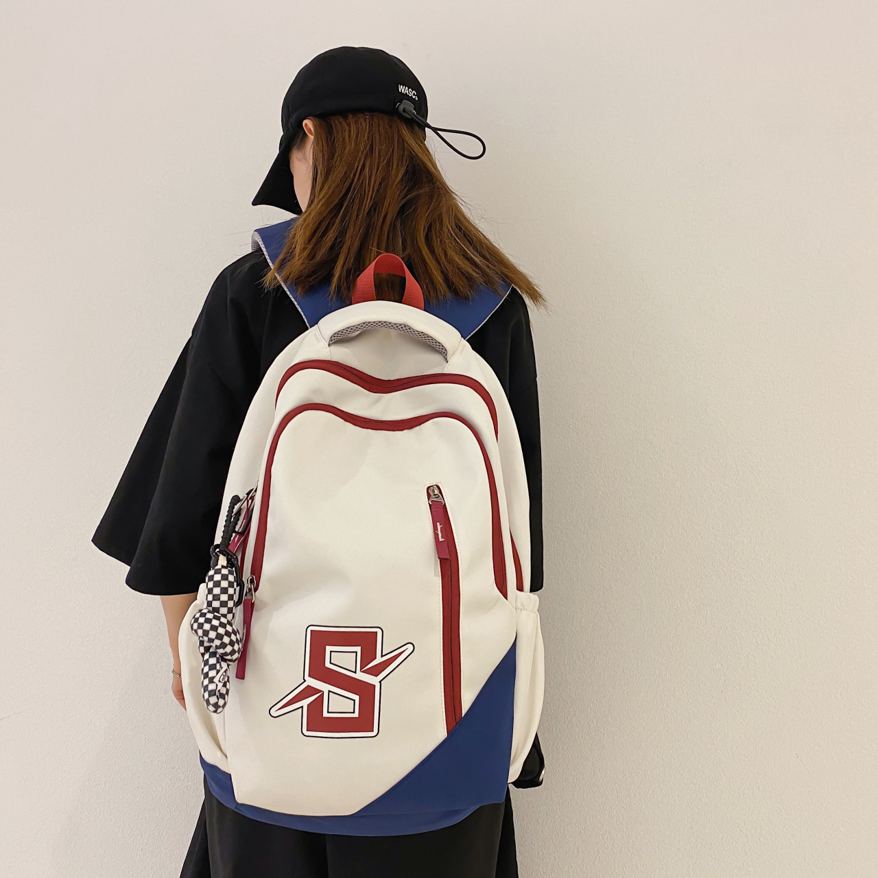 Colorblock Casual Zipper Backpack Large Capacity Rucksack