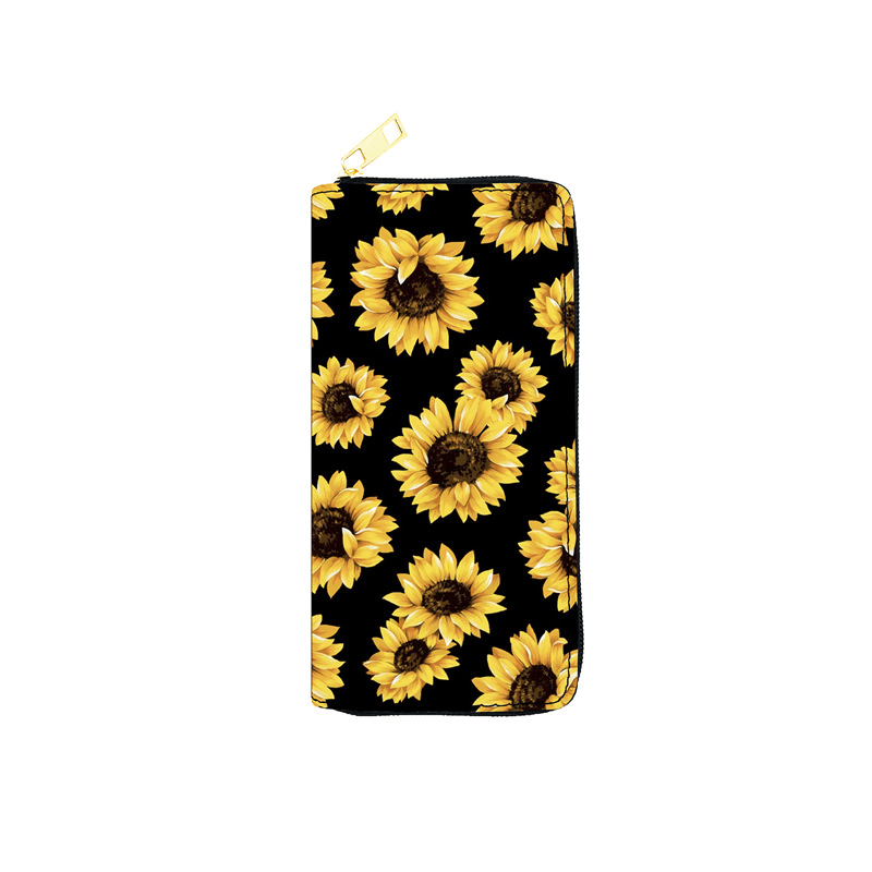 Sunflower Pattern Long Wallet Zipper Around Coin Purse Temu