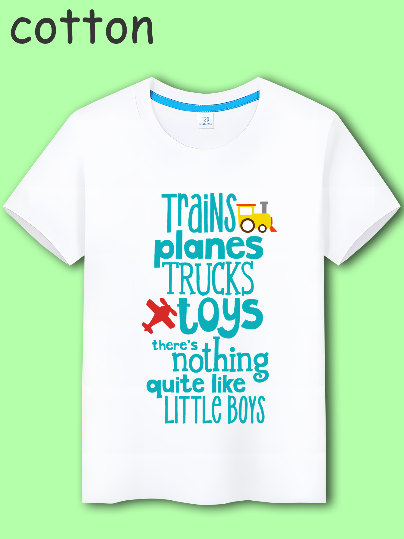 Trains Planes Trucks Boy's Trendy Letter Print T-shirt, Casual