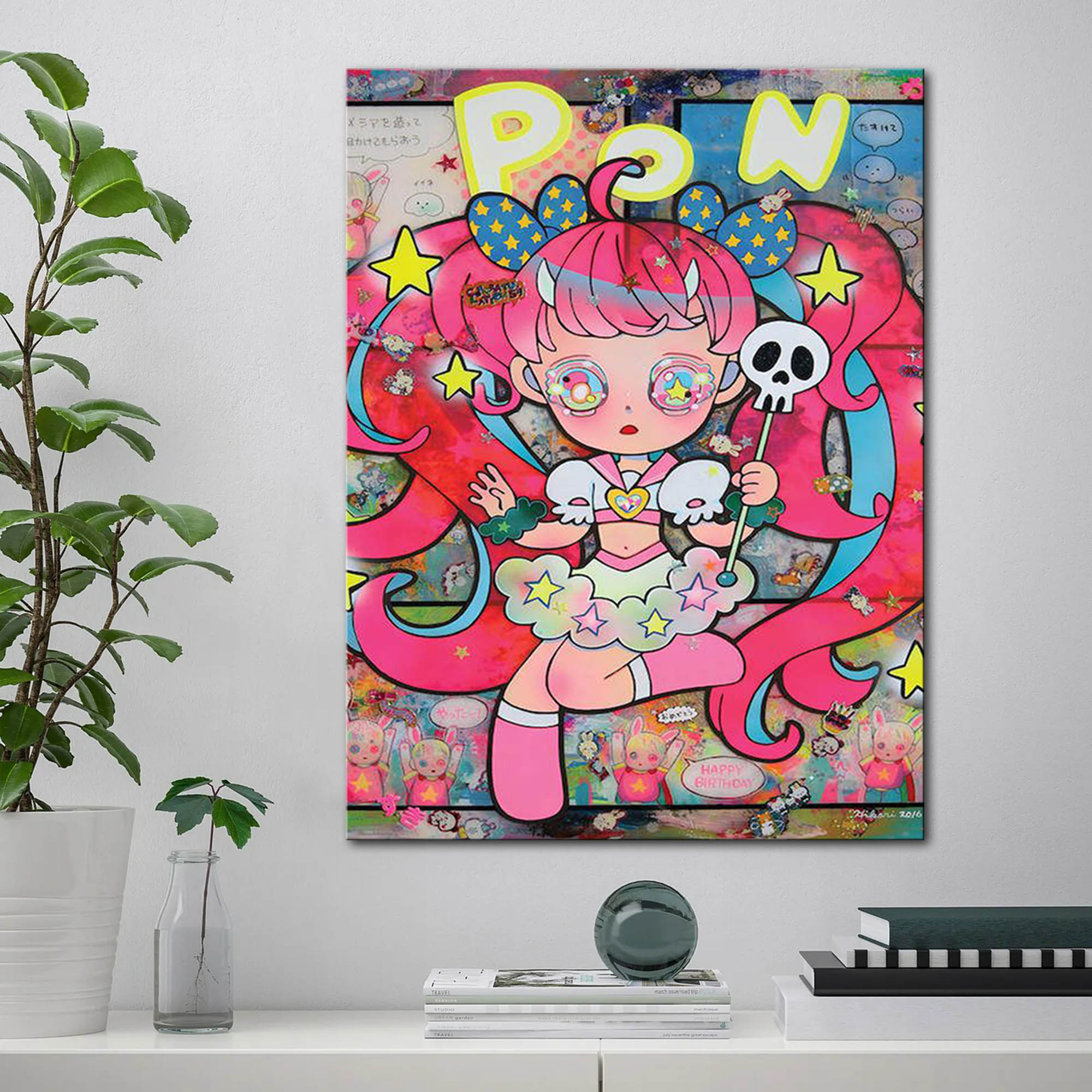 Abstract Canvas Painting Fantasy Japanese Anime Cute Cat - Temu