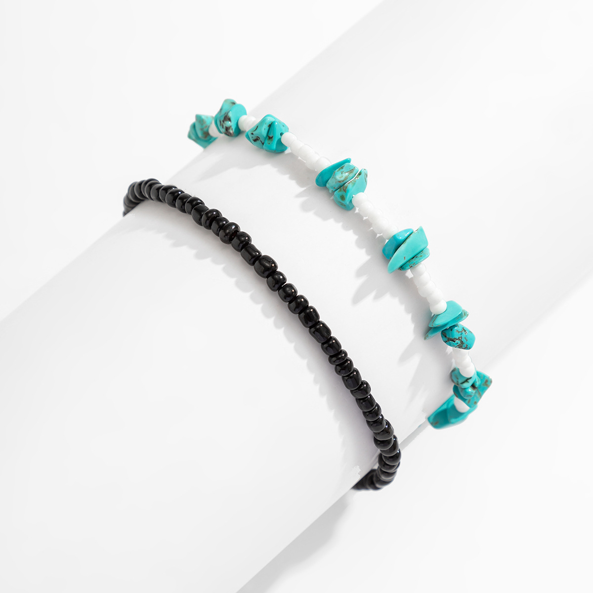 Men's Turquoise Beaded Anklet Set for Beach Stacking