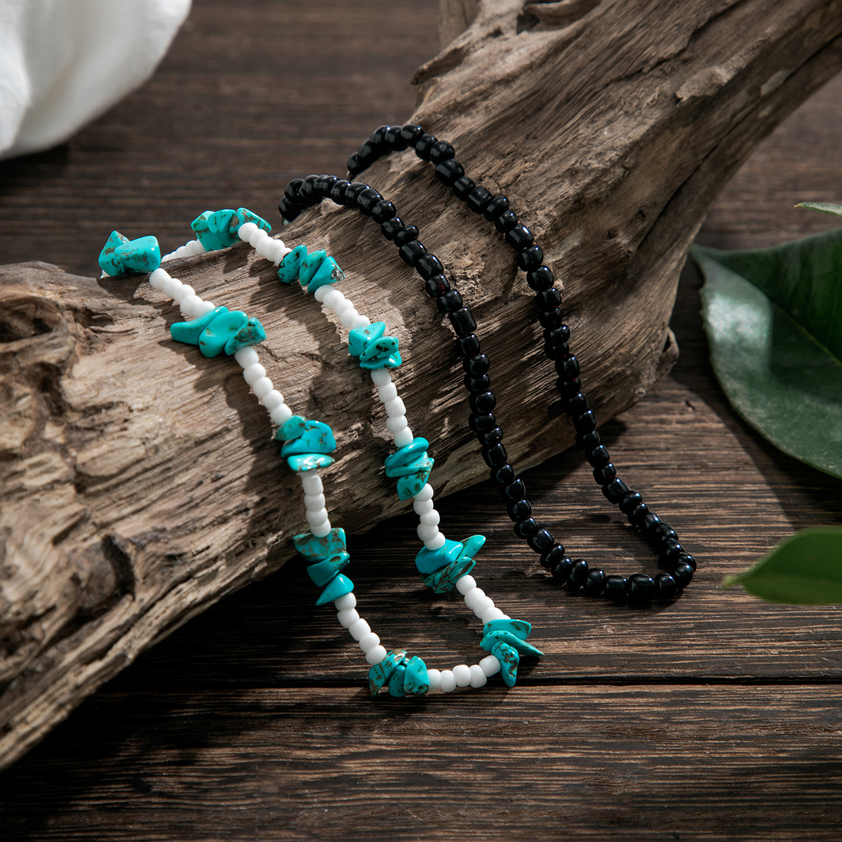 Men's Turquoise Beaded Anklet Set for Beach Stacking