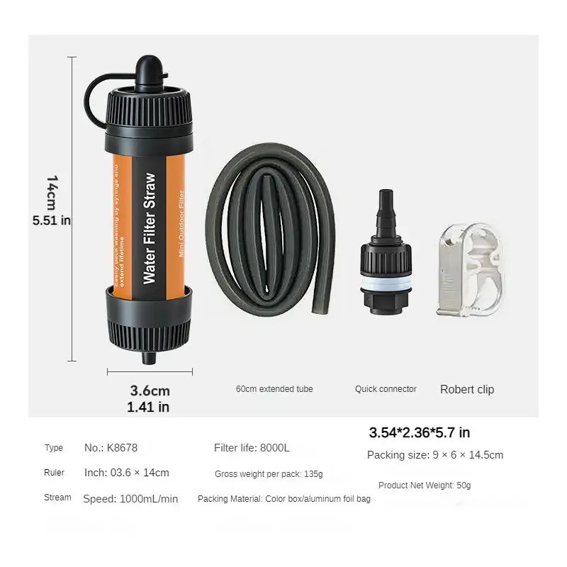portable outdoor ultrafiltration film water filter straw for emergency camping exploration fishing survival straight drinking water purifier details 11