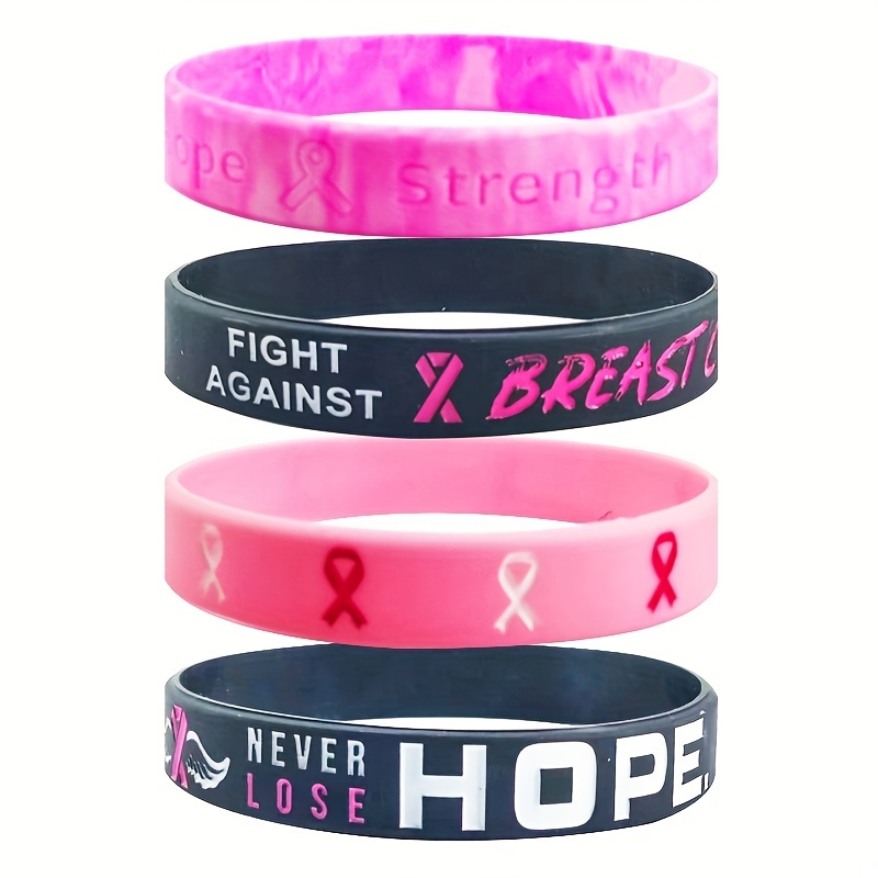 3pcs/set Women's Ribbon Thin Line Breast Cancer Awareness Rubber Bracelet Silicone Wristband Silicone Bracelet Wristband Gift,Temu
