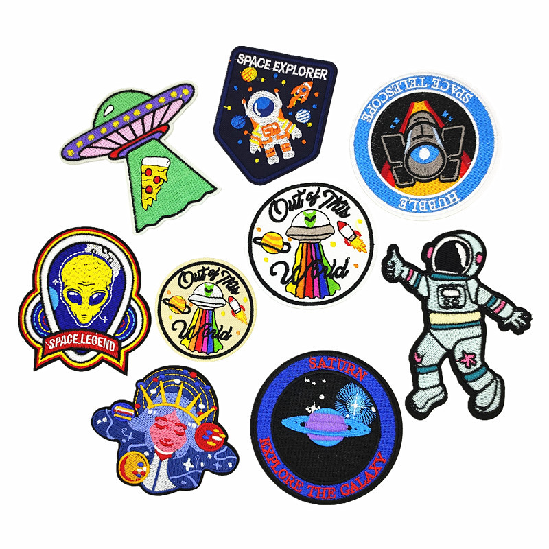 Outer Space Iron On Patches (25 Piece Set) Astronaut Embroidered