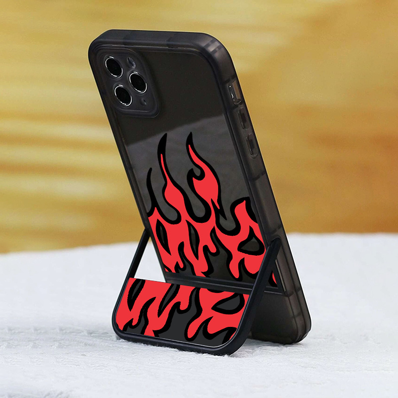 

Red Flame Pattern Phone Case With Invisible Holder For Iphone 14 13 12 11 Pro Max Mini Xr Xs Max X 8 7 Plus Black Portector Soft Cover Fall Car Protective Case