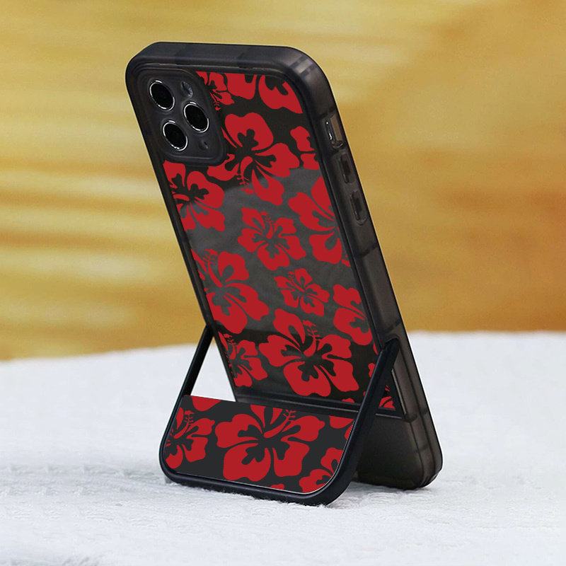 

Red Flower Pattern Phone Case With Invisible Holder For Iphone 14 13 12 11 Pro Max Mini Xr Xs Max X 8 7 Plus Black Protector Soft Cover Fall Car Protective Case