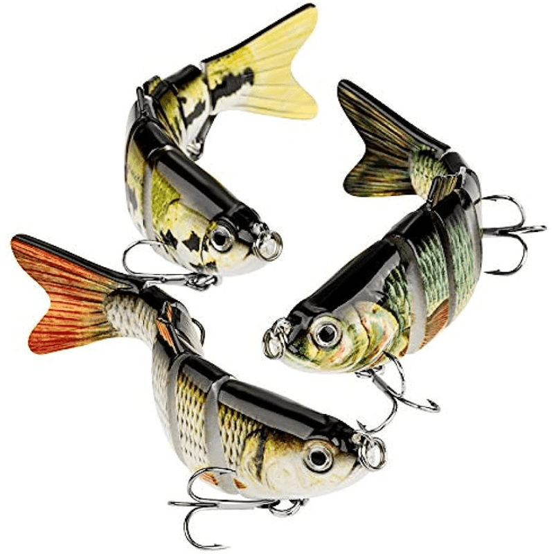 

3pack Realistic Multi-jointed Bass Fishing Lures - Lifelike Hard Bait For Trout And Perch Fishing