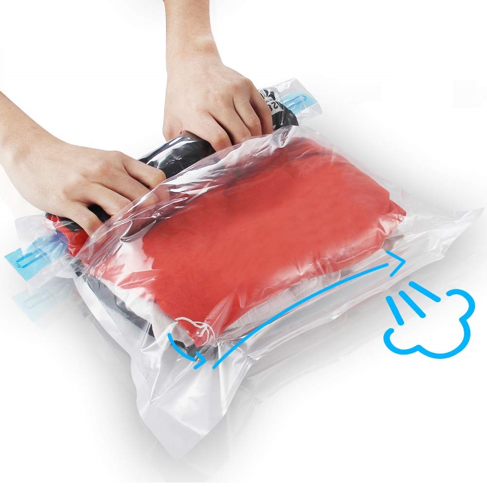 1pc Clothes Compression Storage Bags Hand Rolling Clothing Plastic Vacuum  Packing Sacks Travel Space Saver Bags
