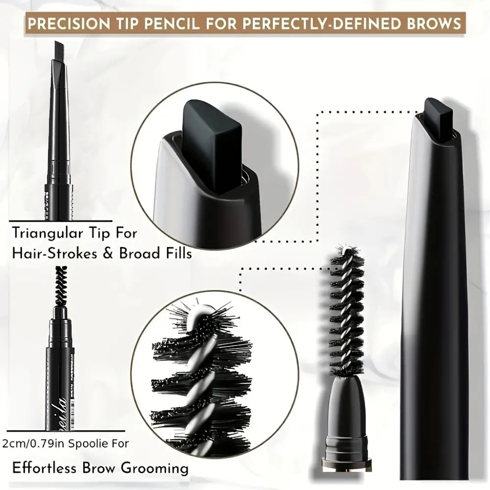 Ultra Fine Eyebrow Pencil Mechanical Pencil Double Ended Tip & Spoolie Brush