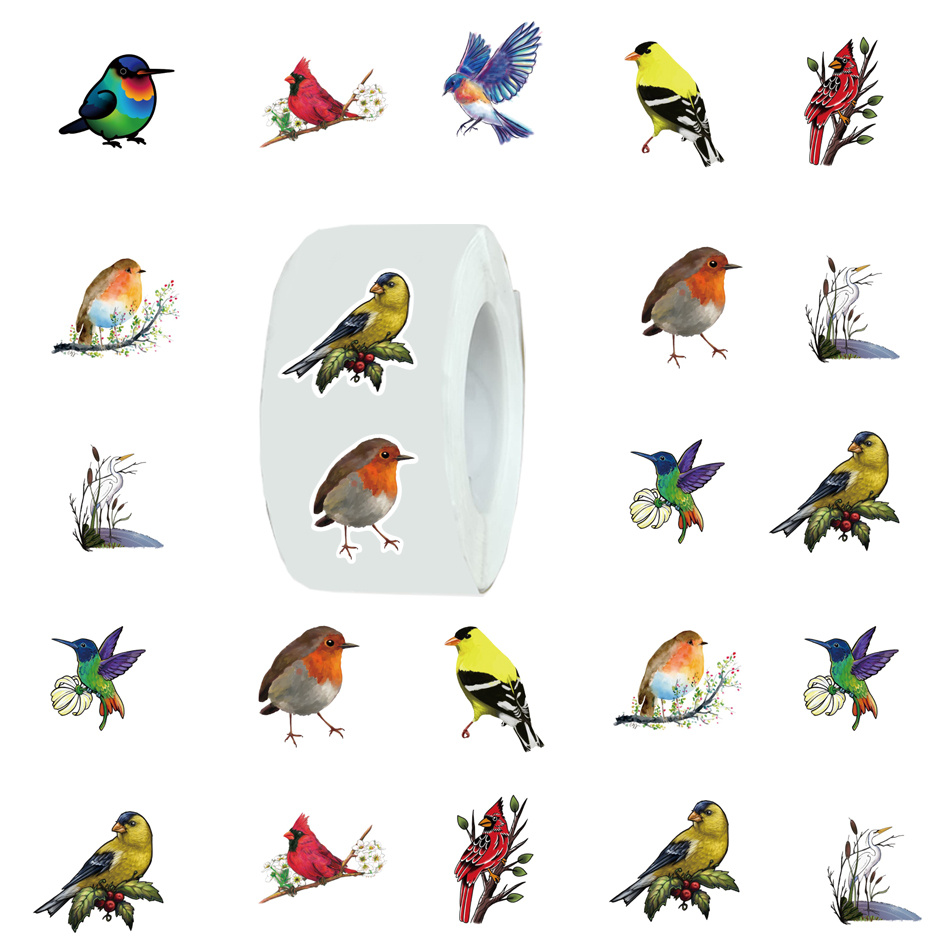 Image of 500pcs Bird Round Self-adhesive Label Stickers Creative Paper Diy Animal Tape Decoration Gifts 1 Inch Labels/ 10 Pattern Suitable For Mobile Phone Ipad Laptops Desktop Teens Adults Unisex