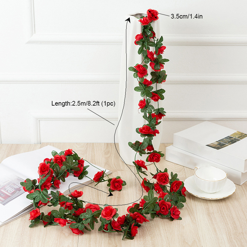4 Pack (32ft) Artificial Rose Vine Fake Flowers Garland Hanging Silk Rose Ivy Plants Vine for Wedding Arch Party Garden Home Bedroom Office Wall