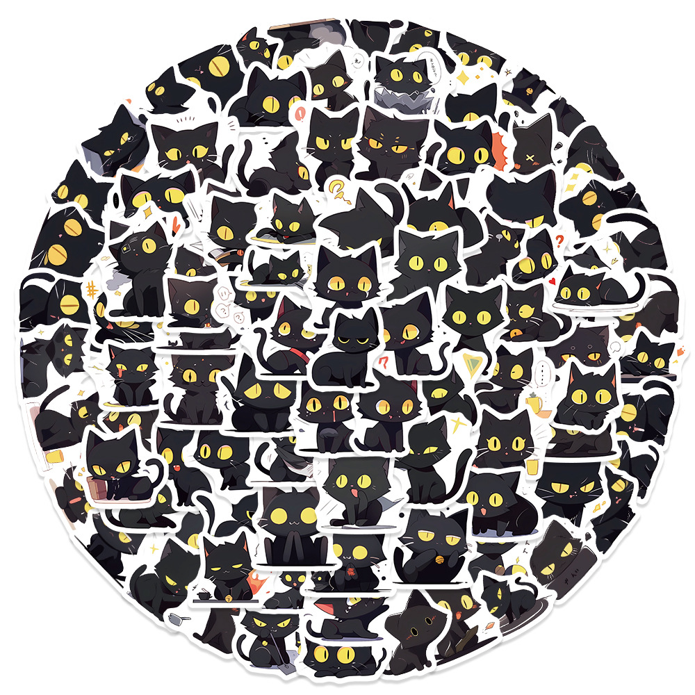 50Pcs BLACK CAT Stickers Pack Vinyl Laptop Helmet Luggage Decal
