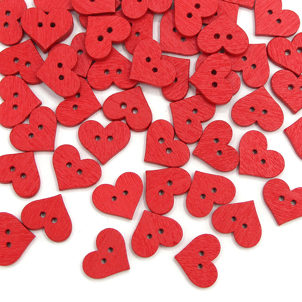 50pcs 15*12mm Red Heart Button 2-Holes Decorative Wooden Buttons For  Clothes Sewing Accessories DIY Scrapbooking Crafts