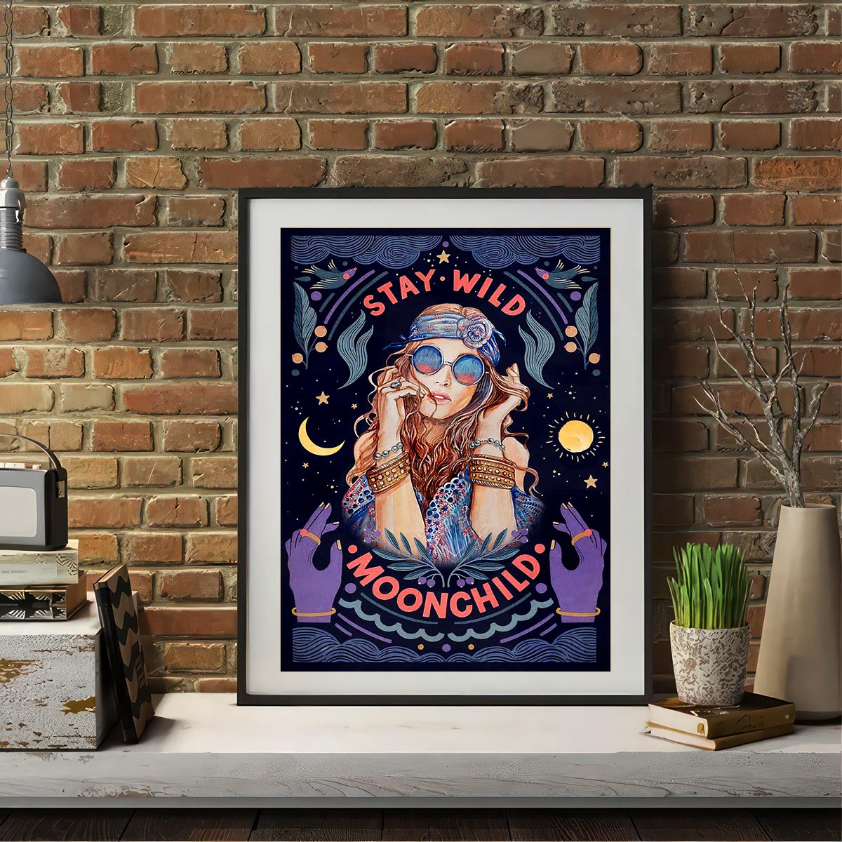 1pc Retro Canvas Painting Print Poster, Inspirational Yoga Girl Gypsy Let  That Shit Go Stay Wild Moon Child Wall Art, For Home Decor Room Decor Canvas