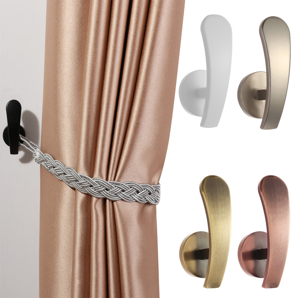 Ganchos de sujeción de cortina para cortinas, paquete de 4 soportes  plateados para cortinas montados en la pared, ganchos de pared para  cortinas