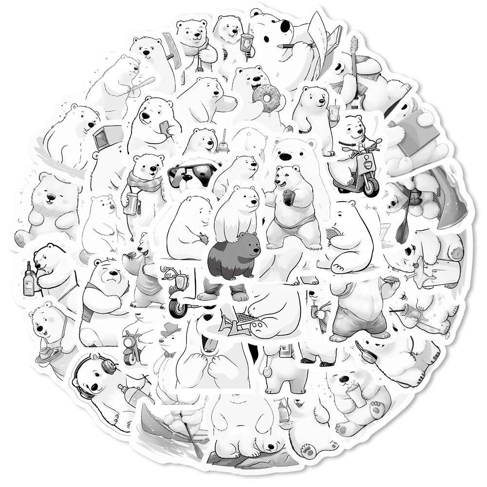 Polar Bear White Line Aesthetics Cute Funny Cartoon Decals - Temu