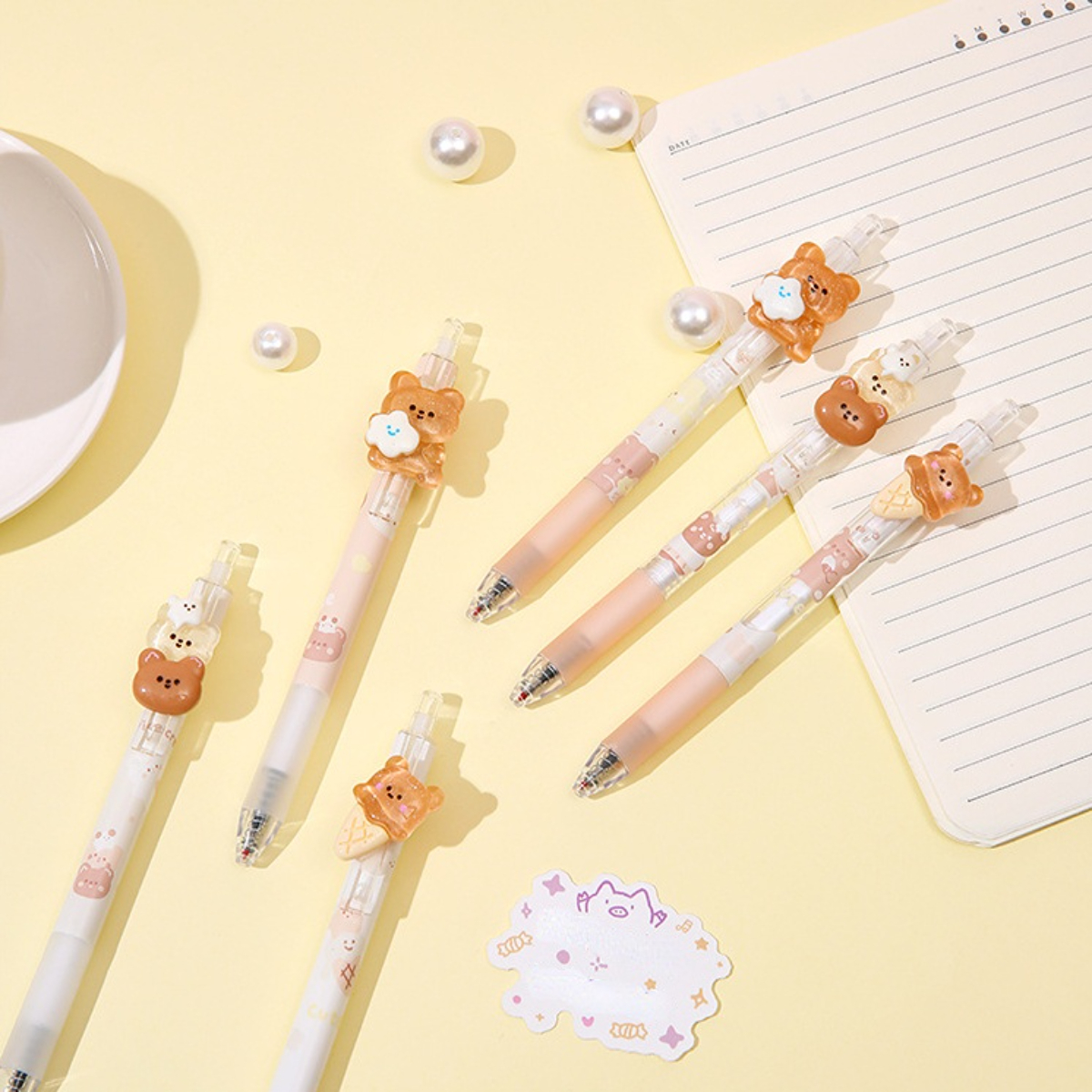 Kawaii Little Bear Retractable Gel Pens, Cute Pens, Bear Pen Set