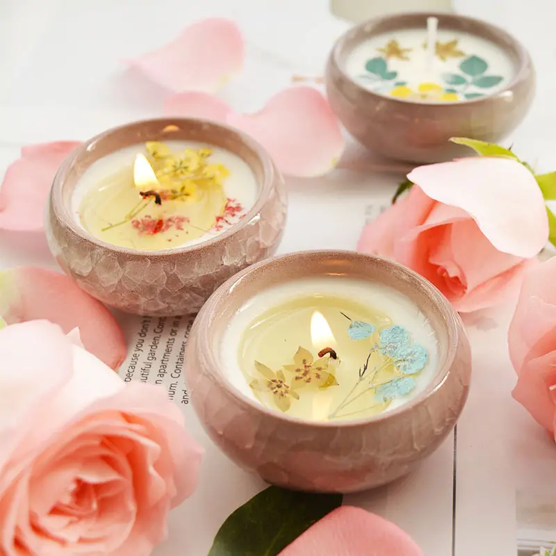 Handmade Soy Candles With Dried Flowers Scented Ceramic Mug - Temu