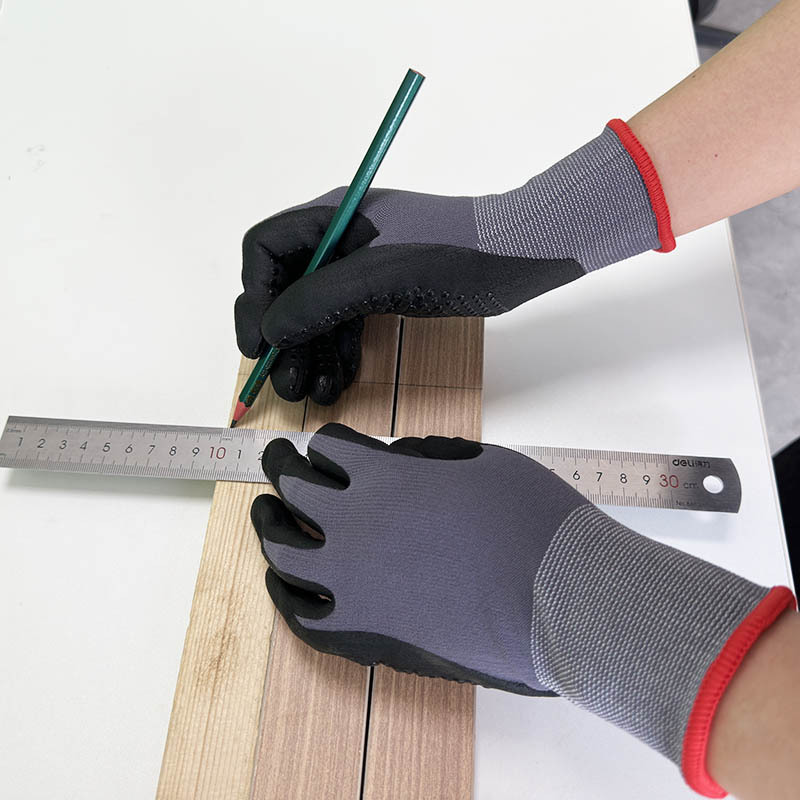 Guantes de trabajo de microespuma con revestimiento de nitrilo, 6 pares,  guantes de nailon de punto sin costuras, guantes de trabajo grises