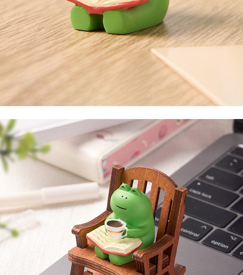 Frog Figurine With Wood Rocking Chair Leisure Time Car Gifts Tabletop Decor  for Women Desktop Figurines Office Desk Accessories 