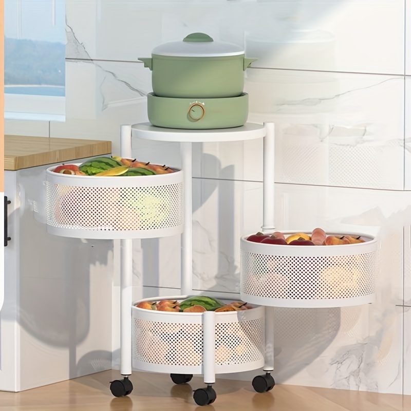 Kitchen Rotating Storage Rack Home Multilayer Vegetable Basket Round Storage  Shelf with Wheels Space Saving Organizer