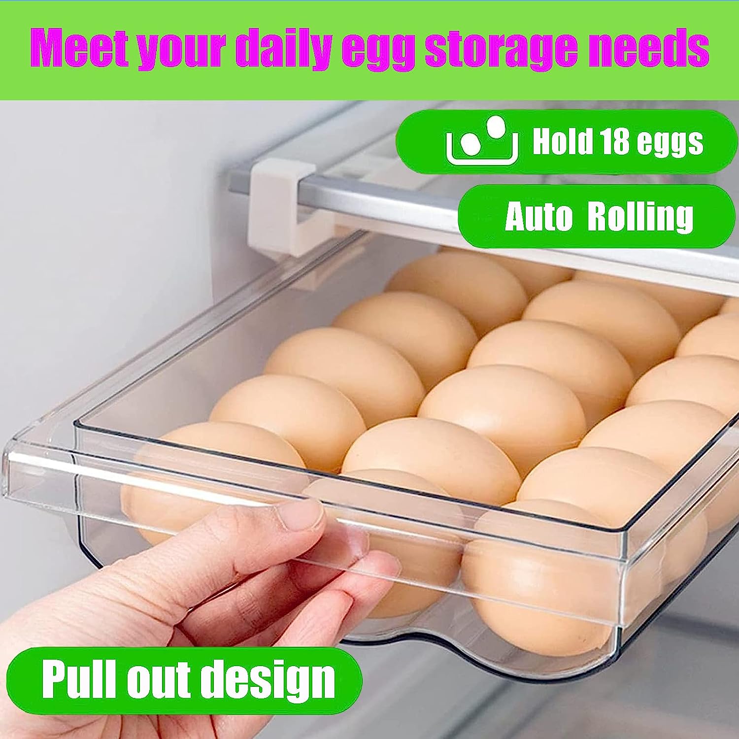 Soporte para huevos para refrigerador, bandeja lateral para huevos para  nevera, dispensador de huevos de gran capacidad, organizador de huevos para  Verde perfecl Porta huevos