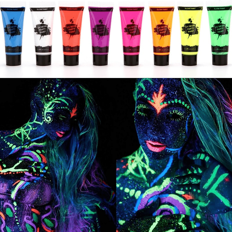 8 Pcs Glow In The Dark Body And Face Paint, Blacklight Neon Body