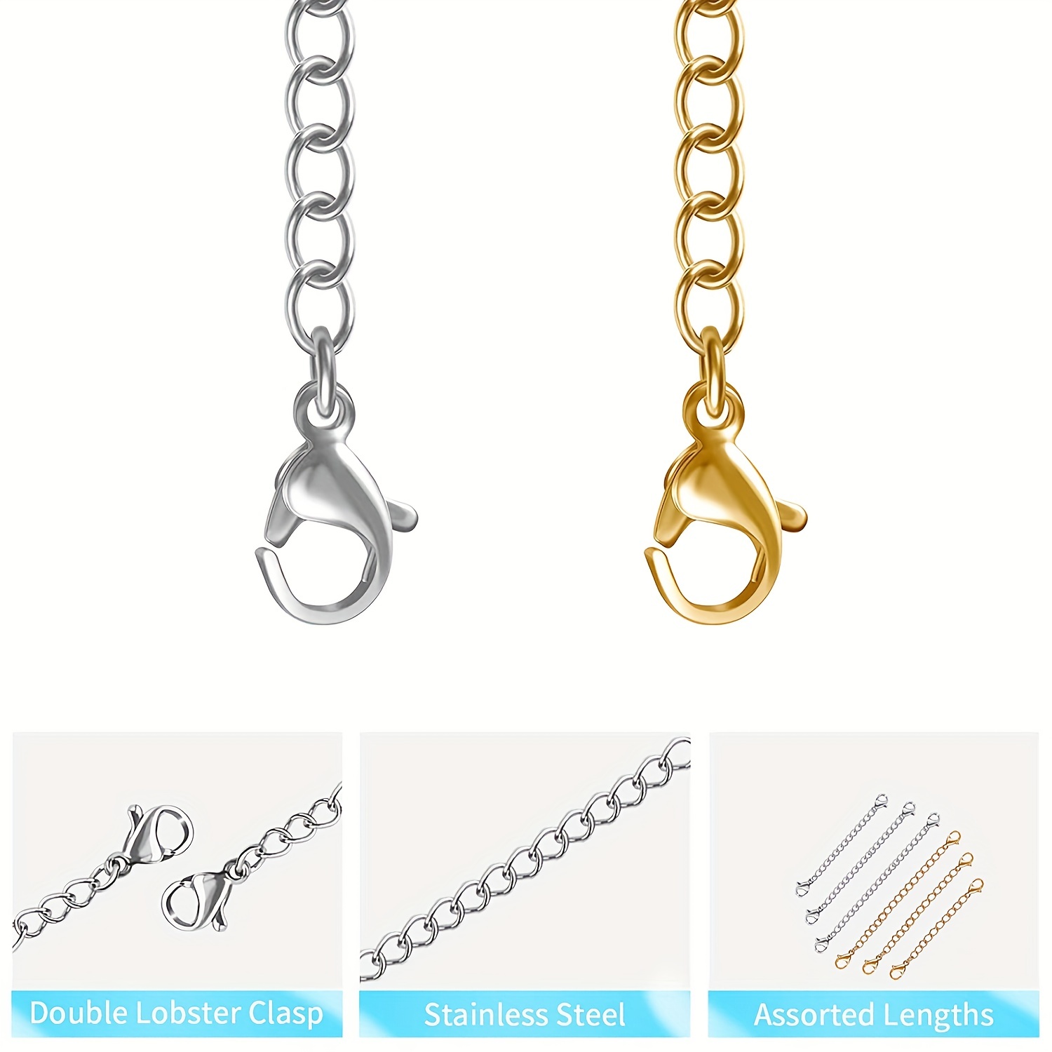 Golden Silvery Stainless Steel Necklace Chain Extenders - Temu Australia