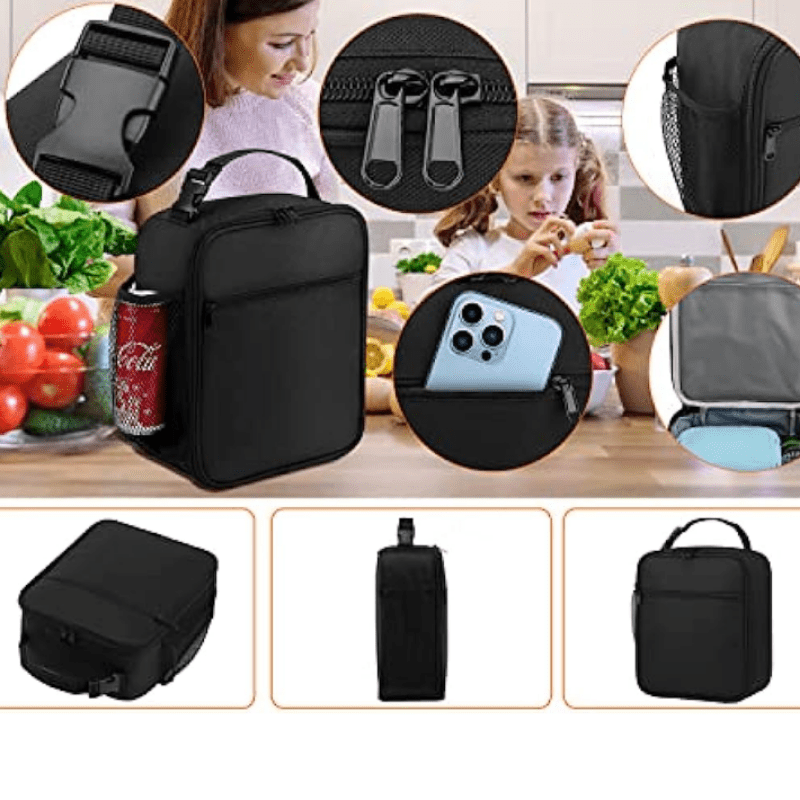 Lunch Box for Men Women Adults Small Lunch Bag for Office Work Picnic -  Reusable Portable Lunchbox-Black