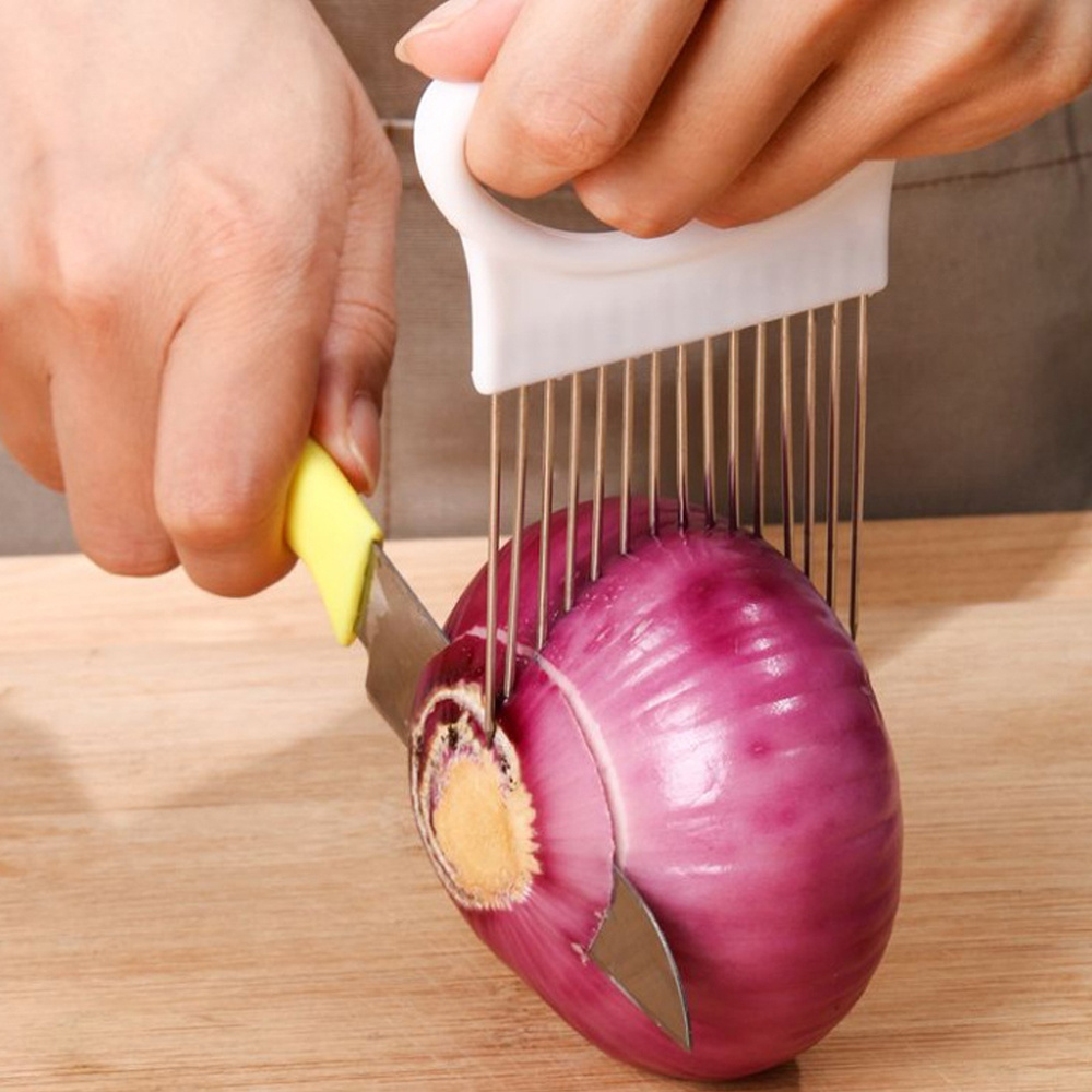 1 New Onion Holder Slicing Guide Stainless Steel Prongs Holds Slice Aid Cutting