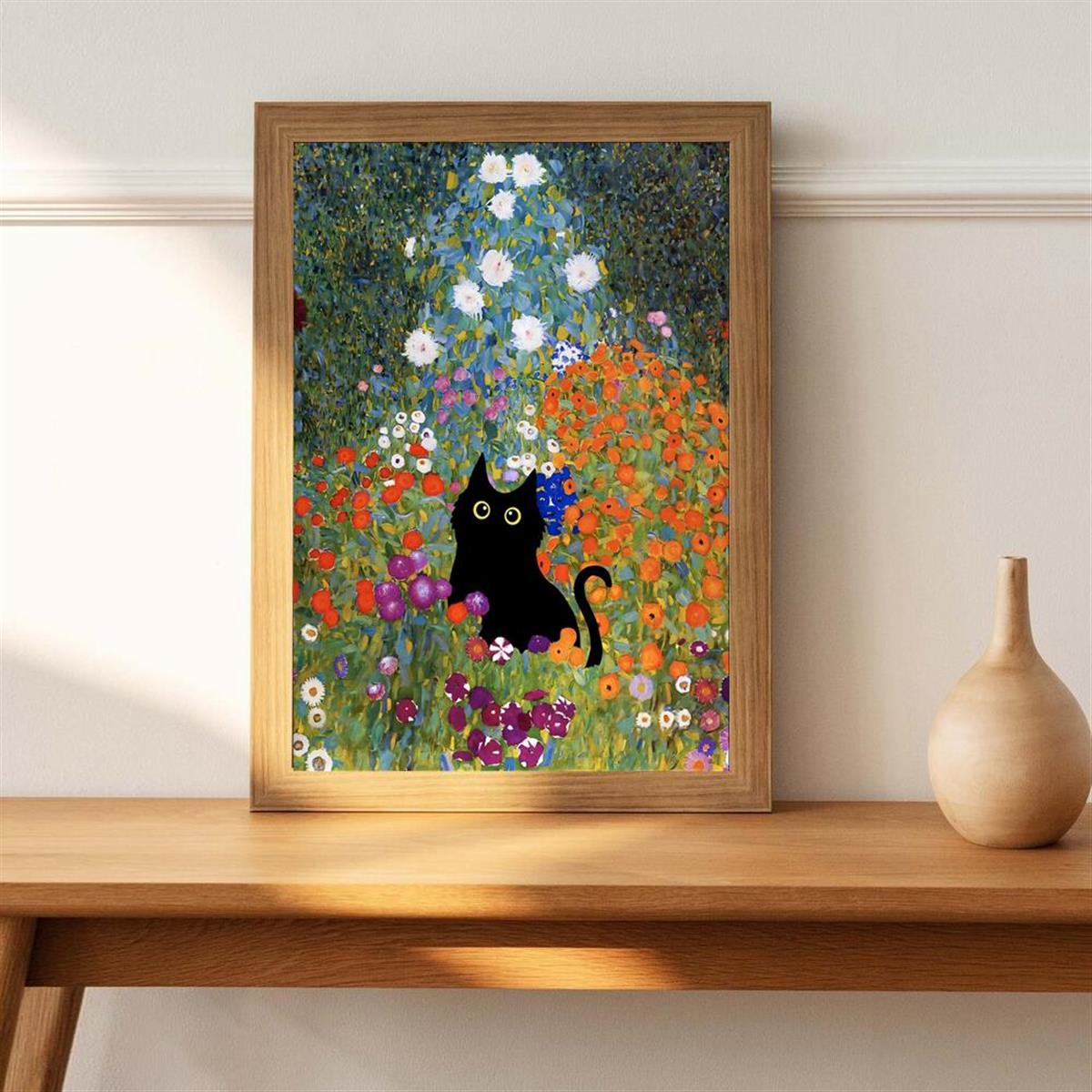 Abstract Canvas Painting Klimt Flowers Black Cat Painting On - Temu