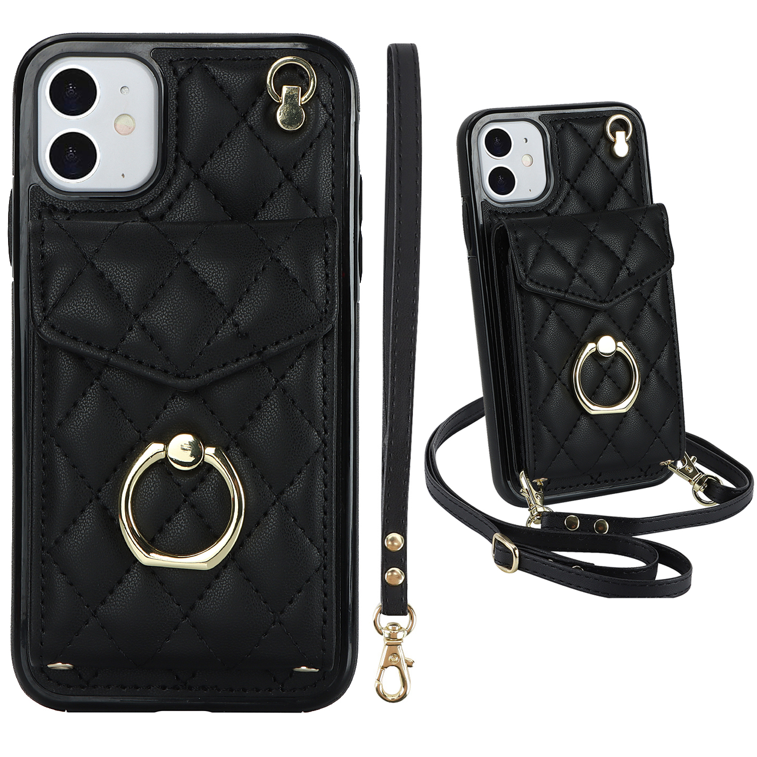 For Iphone 14 Plus 13 12 11 Pro Max Wallet Case With Card Holder, Pu  Leather Case With Ring Stand Detachable Wrist Strap - Temu Bahrain