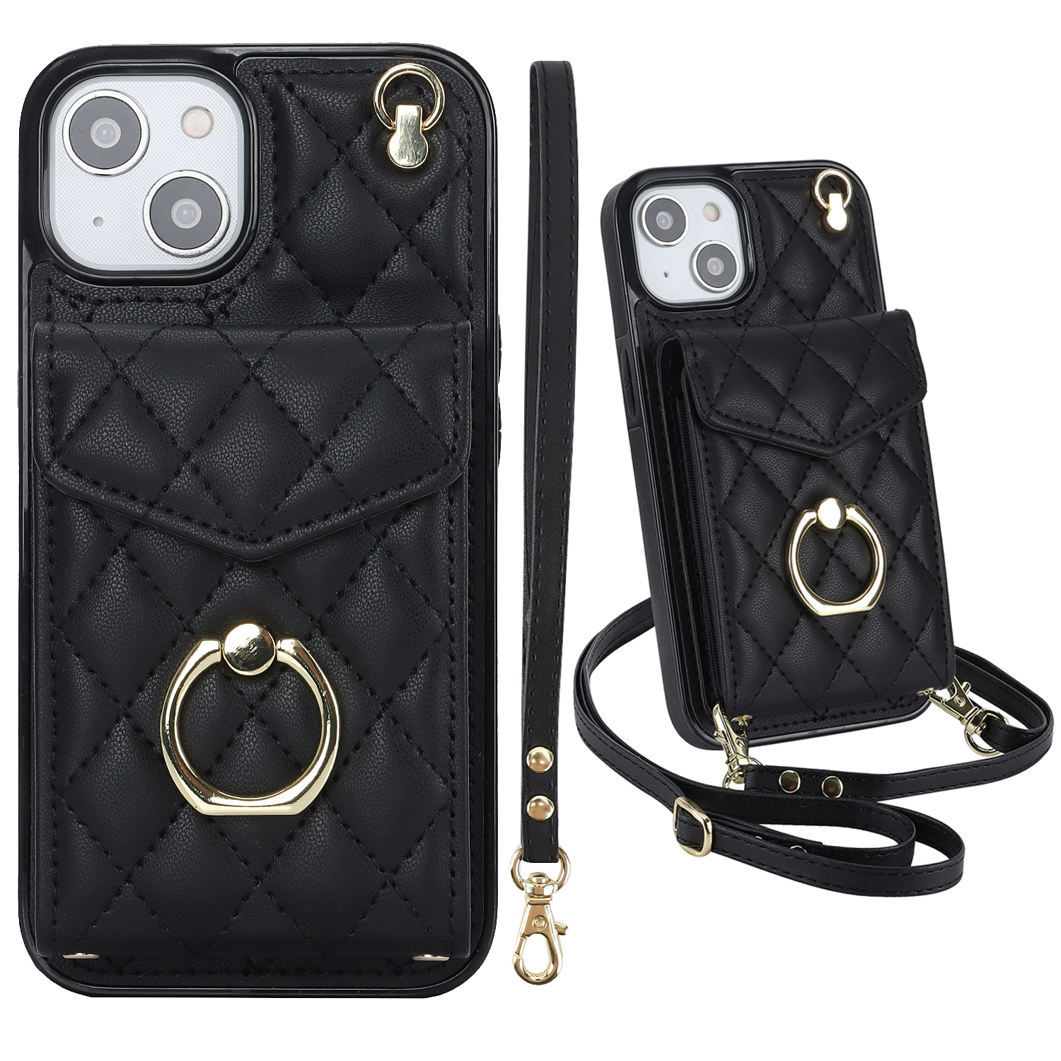 For Iphone 14 Plus 13 12 11 Pro Max Wallet Case With Card Holder, Pu  Leather Case With Ring Stand Detachable Wrist Strap - Temu Philippines