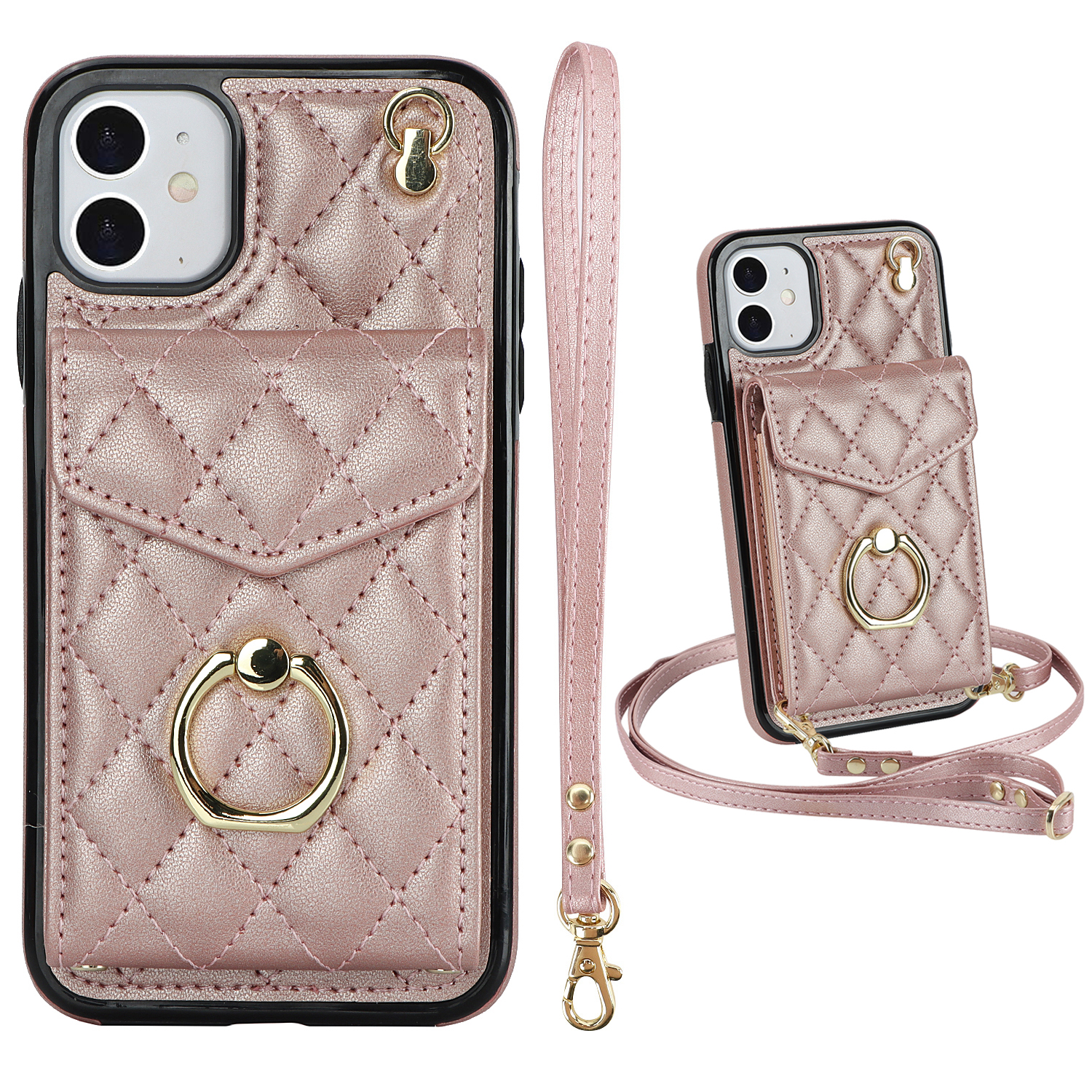 For Iphone 14 Plus 13 12 11 Pro Max Wallet Case With Card Holder, Pu  Leather Case With Ring Stand Detachable Wrist Strap - Temu Germany