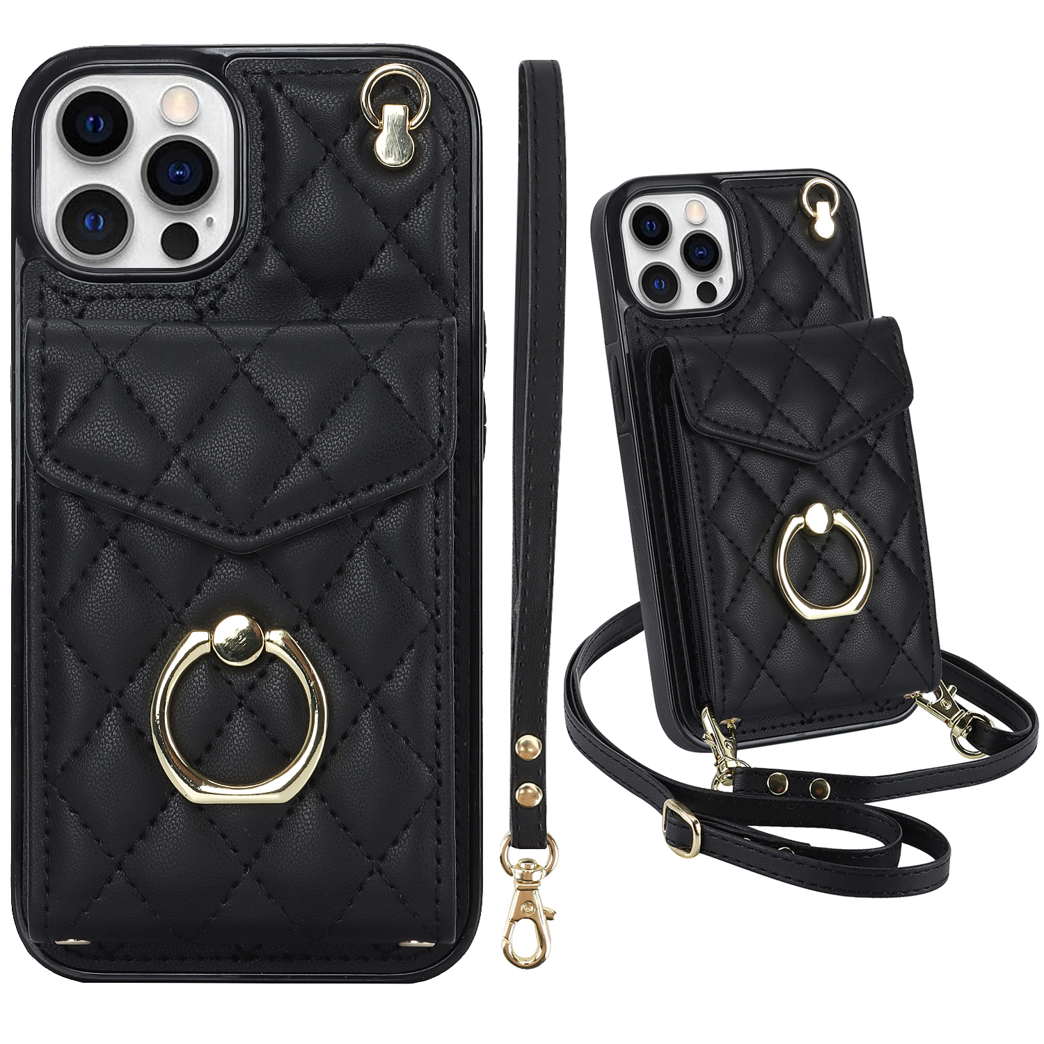 For Iphone 14 Plus 13 12 11 Pro Max Wallet Case With Card Holder, Pu  Leather Case With Ring Stand Detachable Wrist Strap - Temu Australia