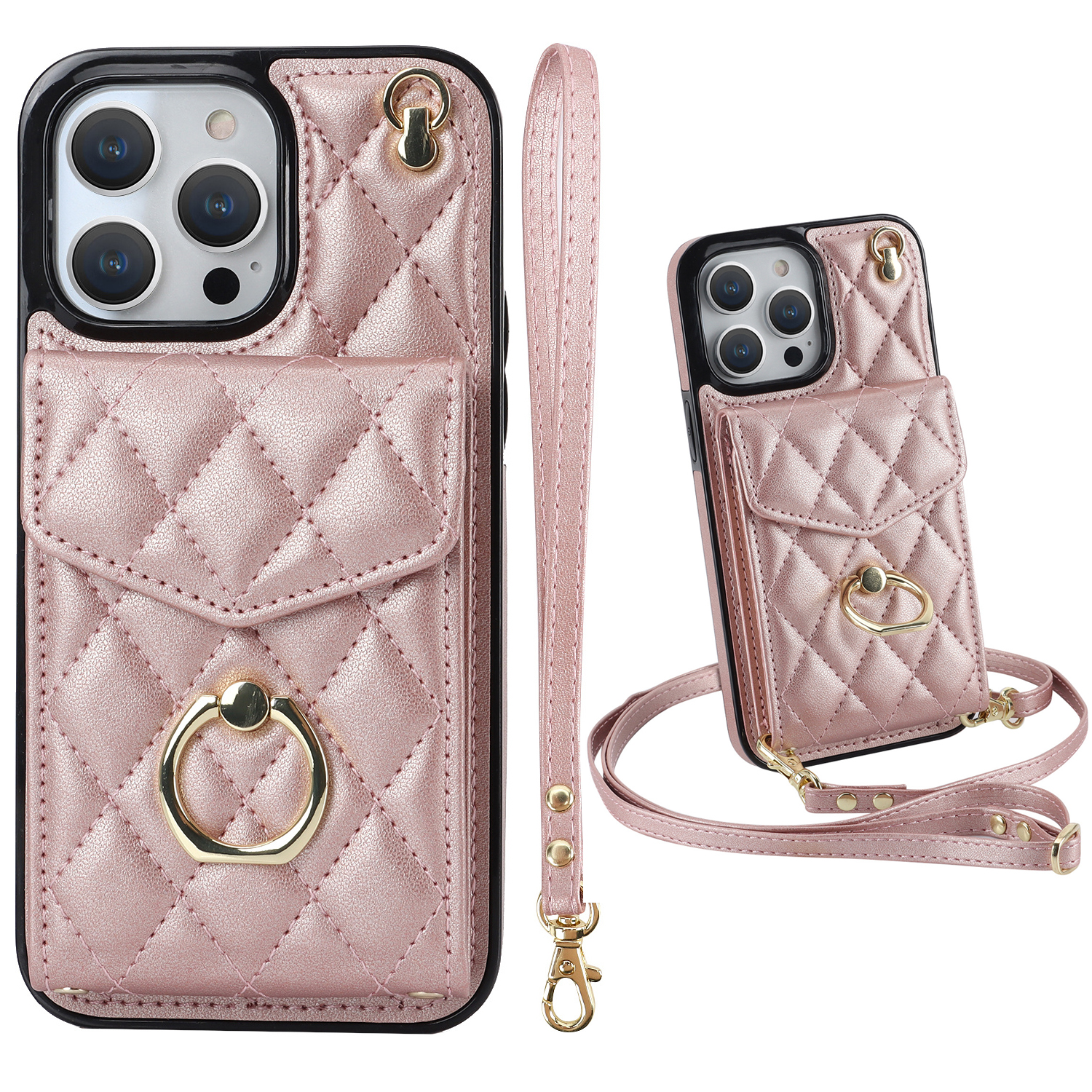 For Iphone 14 Plus 13 12 11 Pro Max Wallet Case With Card Holder, Pu  Leather Case With Ring Stand Detachable Wrist Strap - Temu Bahrain