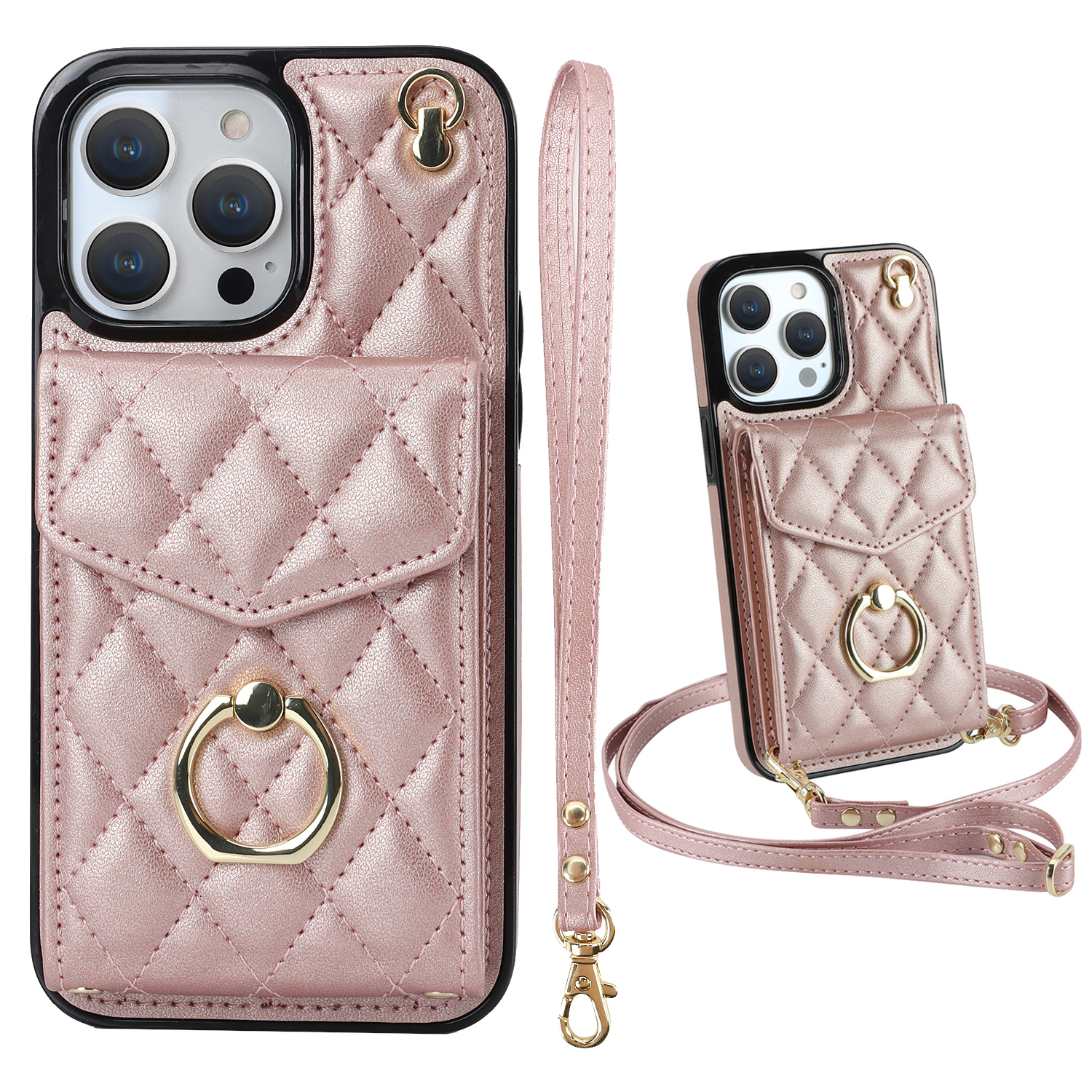 For Iphone 14 Plus 13 12 11 Pro Max Wallet Case With Card Holder, Pu  Leather Case With Ring Stand Detachable Wrist Strap - Temu Israel