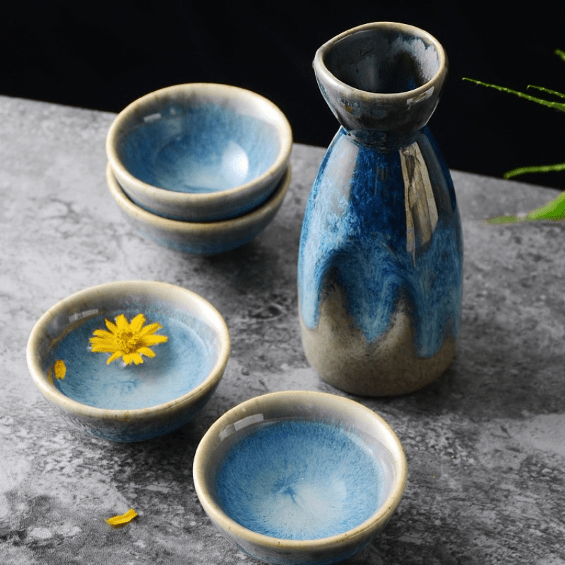 Vintage Japanese Sake Set with Tokkuri Bottle and Ochoko Cup - Ceramic  Drinkware for Traditional Sake Tasting