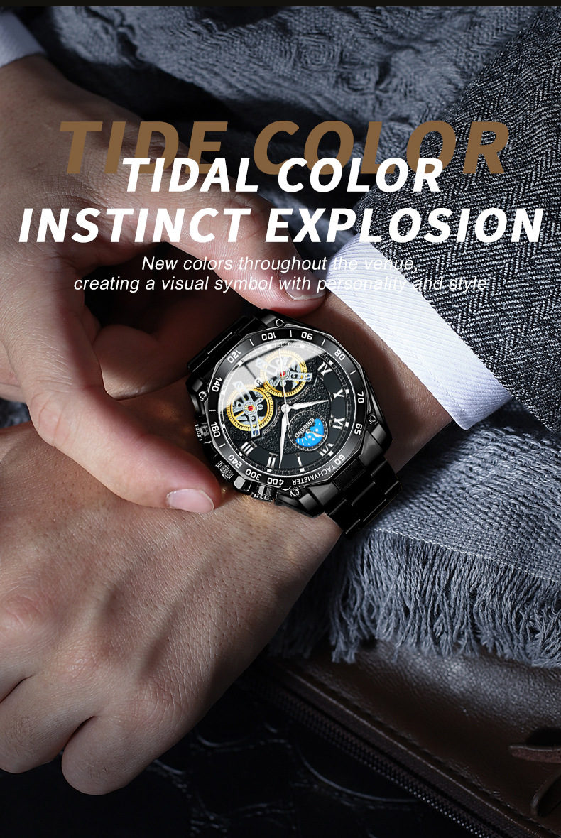 BINBOND, Reloj De Acero Inoxidable Para Hombre, Reloj Elegante En Colores  Negro Y Dorado Para Hombre