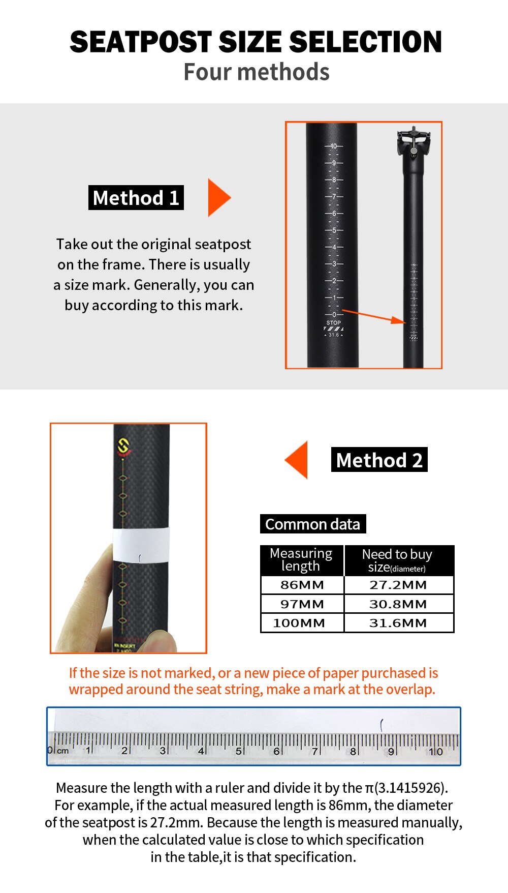 Bicycle seat post online size chart