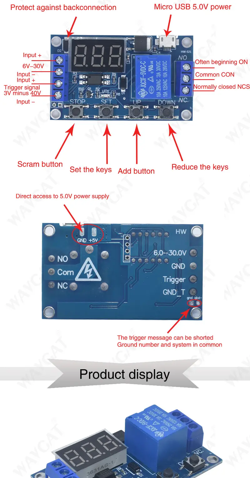 6 30v Adjustable Timer Relay Module Switch Time Delay - Temu